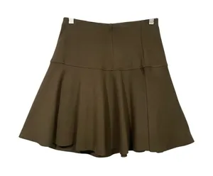 Free People Olive Green Flared Mini Skirt XS Elastic‎ Waist Made in Turkey thumbnail 1