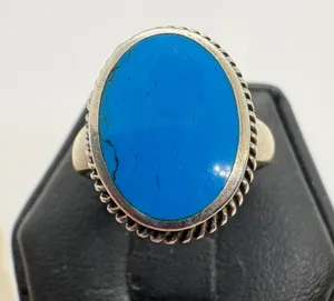 Vintage Turquoise Sterling Silver Ring Signed‎ SE Size 6 Oval Blue Stone 925 thumbnail 1