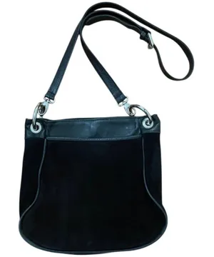 LAGGO Black Suede Leather Hobo Crossbody Bag Silver Grommet Hardware thumbnail 1