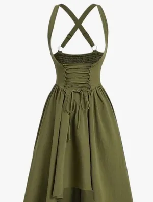 Elegant Olive Green Halter Dress New thumbnail 1