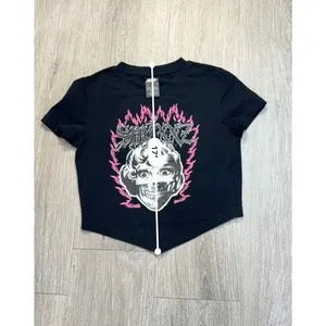 SWIXXZ Face Collage Black Crop T-Shirt Pink Flame Goth Y2K Size M thumbnail 7