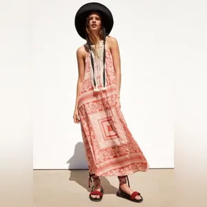 ZARA Macrame Bohemian Festival Lightweight Lined‎ Maxi Dress Size Medium / Large thumbnail 2