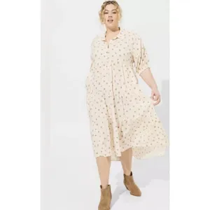 Torrid Cream Floral Button Challis Tiered Hi-Low Relaxed Maxi Dress‎ Women's 2X thumbnail 2
