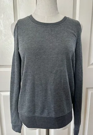 Aerie grey cut out shoulder long sleeved sweatshirt thumbnail 1