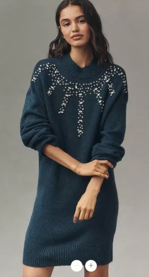 By Anthropologie Long-Sleeve Embellished Sweater Mini Dress thumbnail 1