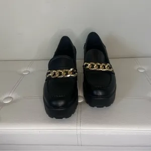 Nasty Gal Black Faux Leather Chunky Loafer with Gold Thick Chain Size 8 thumbnail 5