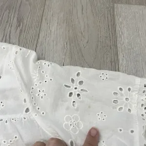 Eyelet Button Up Top short sleeve crop womens White medium boho euro cottagecore thumbnail 5