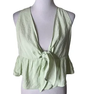 ZARA Tied Peplum Crop Top Womens M Pastel Green Plunging V Neck Festival NEW thumbnail 7