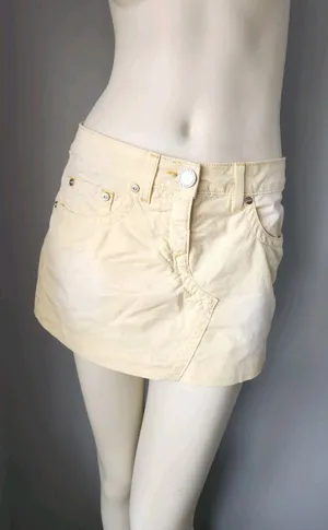 Vintage 90s y2k skirt Bebe‎ Butter Yellow mini micro rhinestone SZ 26 Waist 30" thumbnail 1