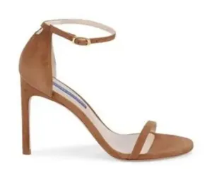 STUART WEITZMAN Taupe Nudistsong Suede 105 Strappy Sandals 9.5 heels brown thumbnail 1