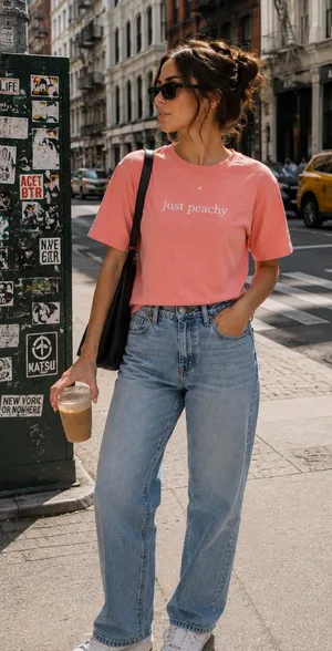 No Boundaries Peach Graphic Tee - 'just peachy' Print thumbnail 1