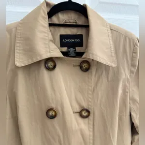 London Fog women’s khaki color Double-Breasted Trench Coat no belt size Small thumbnail 4