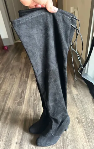 Wild Diva Black Fabric Thigh-High Boots thumbnail 1