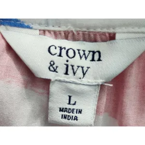 Crown & Ivy Dress L Rainbow Striped Peasant Midi Tie Neck‎ Short Sleeve thumbnail 3