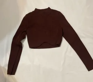Olivaceous Long Sleeve Ribbed Brown Crop Top Size Small thumbnail 1