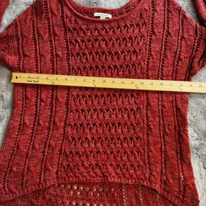 Red/Orange Crochet Knit Sweater Women's Open Weave Boat Neck 3/4 Sleeve‎ thumbnail 12