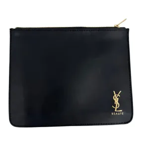 YSL Beaute make up cosmetic bag pouch logo vegan leather zipper black gold thumbnail 2