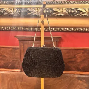Vintage Josef Beaded Evening Bag Black Japan Clutch Purse Kiss Lock Chain‎ Strap thumbnail 2