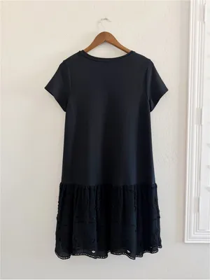 ANTHROPOLOGIE Maeve Black Flounced Eyelet Mini Shift Dress Size S thumbnail 7