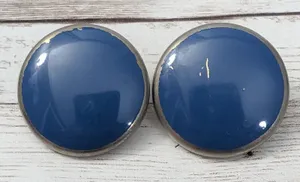 Vintage Clip On Earrings - 1 & 1/8" Blue Large Circle - Paint Chipping thumbnail 1