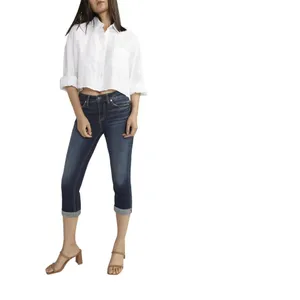 Silver Jeans Co. Mid Rise Curvy Fit Capri Jeans Luxe Stretch Indigo Blue 25x23 thumbnail 11