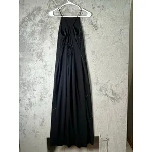 Vintage Black Beaded Sequin Halter Dress‎ Formal Evening Gown Cocktail Party SM thumbnail 3