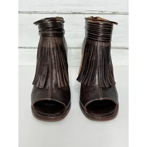 Bed Stu Onset Olivia Fringe Peep Toe Bootie Brown Leather Shoe Size 9.5 thumbnail 2