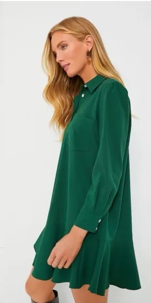 Tuckernuck green Crepe Callahan Shirt Dress long sleeve ruffle spring party $200 thumbnail 1