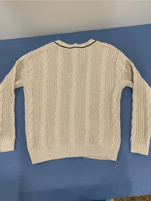 Jessica Simpson Beige Cable Knit Ribbed Trim V-NECK Cardigan XS thumbnail 9
