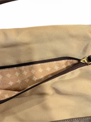 Vintage Franco Sarto Canvas Leather Fold Over Shoulder Bag in Beige/Dark Brown thumbnail 5
