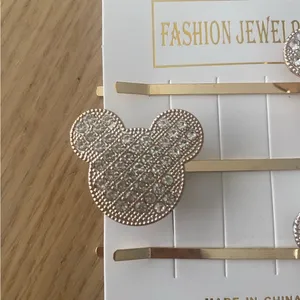 🆕Mickey Mouse Hair Clips Gold Tone W/ Rhinestones 3 PC🆕 thumbnail 2