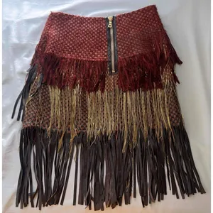 Balmain F17 Runway Skirt Brown Tribal Lamb Leather Fringe Brass Kendall Jenner thumbnail 9