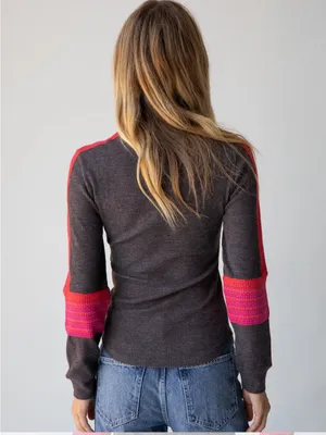Natural Life London Trim Thermal Knit Top Gray Pink Size Medium Long Sleeves thumbnail 6
