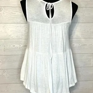 Freebird White Layered Tank Top Keyhole Tie Back Sleeveless Boho Sz Small thumbnail 3