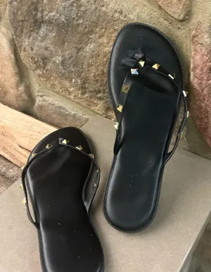 Sandals Black Slide Sandals with Gold Stud Accents size unknown-see measurements thumbnail 1