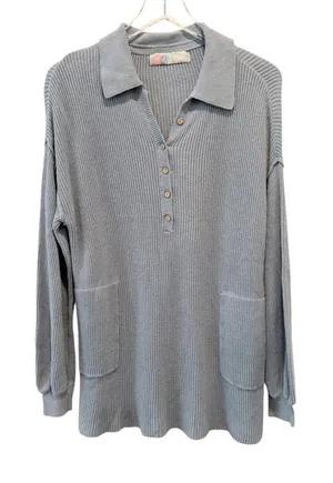 FREE PEOPLE FP BEACH Picnic Knit Sweater Dress Mini in‎ Light Blue Grey Small thumbnail 1