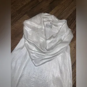 Lola & Sophie metallic cowl neck white blouse $155 XS thumbnail 3