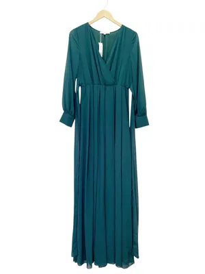 NWT Baltic Born Lydia Emerald Chiffon Maxi Dress Size Medium Long Sleeve Gown thumbnail 4