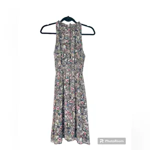 H&M Black Floral Print Sleeveless Dress with Cut Out Back & Button Closure Sz 2 thumbnail 2