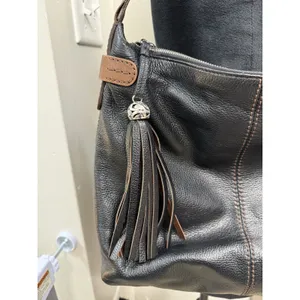 Brighton Barbados Black Leather Hobo Shoulder Bag Braided Strap Tassel Charm thumbnail 2