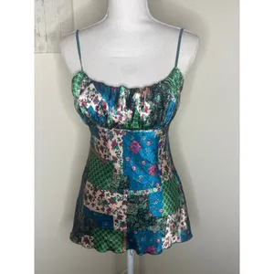 Vintage Y2K Meghan Noland Floral Patchwork Boho Satin Cami Sz M Fairy Grunge thumbnail 2