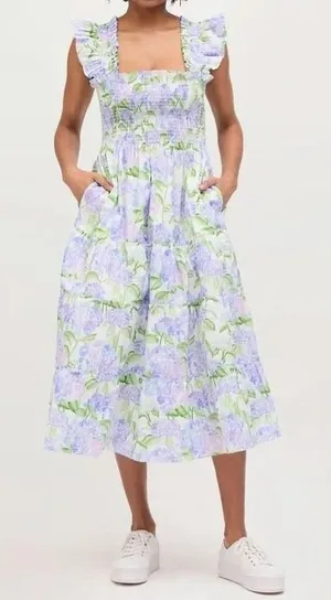 Hill House Ellie Nap Dress XL Mrs Alice Blue Hydrangea Floral Midi Smocked thumbnail 1