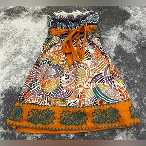 Flying Tomato strapless smocked back with self tie multicolor boho print Size M thumbnail 2