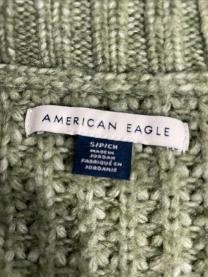 American Eagle Outfitters Olive Green V-Neck Waffle Knit Sweater thumbnail 4