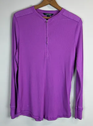 Lauren‎ Ralph Lauren Top Womens 1X Purple 1/4 Zip Pullover Ribbed Knit Cotton thumbnail 1