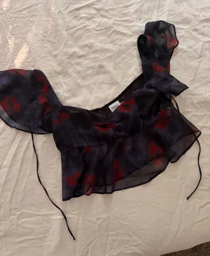Princess Polly Navy and Red Sheer Ruffle Crop Top thumbnail 1