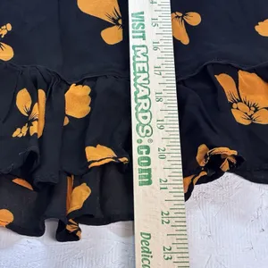 Women's Black Orange Floral Ruffle Hem Midi Skirt Elastic Waist Boho Size XL thumbnail 6