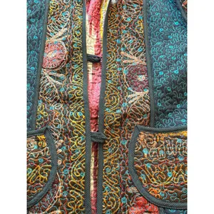 Quilted Embroidered Jacket Boho Artisan Coat Multicolor Statement Piece Multiple Size M thumbnail 12
