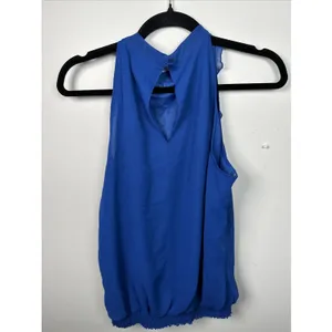 Vintage Mossimo Medium Top Blue Ruffles Y2K‎ Womens Sleeveless Tank Halter Neck thumbnail 9