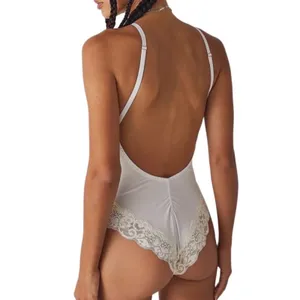 FREE PEOPLE x HAH Bodysuit S Backless Lace Formfiting Retro Feminine Cottage NWT thumbnail 6